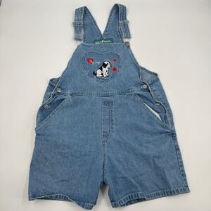 Big Dogs Denim Shortalls Women Medium Blue Heart Puppy Embroidered 90s Vintage